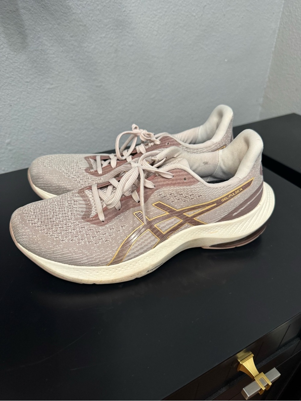 ASICS Women's Athletic Shoes in Blush Pink with Gold Trim